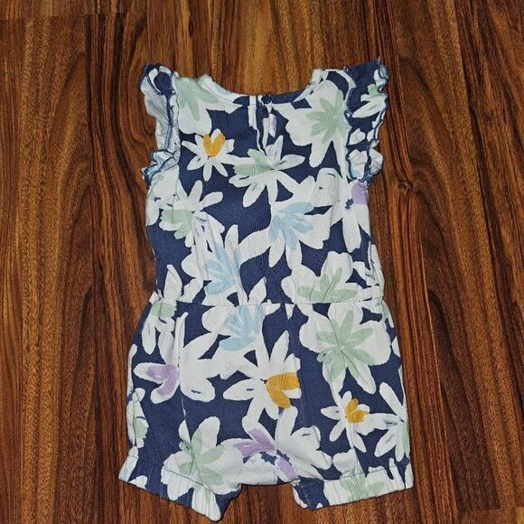 5 For $25 Carter's Blue and White Floral Romper With Flutter Sleeves Size 9M - Picture 6 of 7
